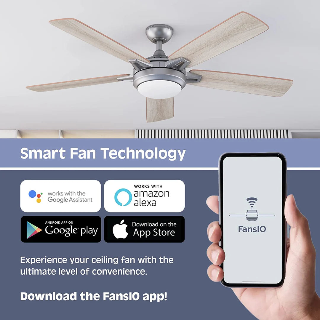 Prominence Home Lorelai, 52 Inch Modern Smart Ceiling Fan with Light, Remote Control, Dual Mounting Options, Dual Finish Blades, Compatible with Alexa and Google Assistant - 51650-01 (Pewter)