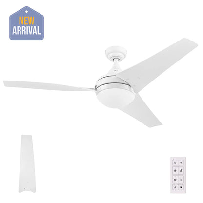 Prominence Home Maxon, 52 Inch Indoor Ceiling Fan with LED Light, Remote Control, 3 Modern High Performance Blades, Reversible Airflow - White