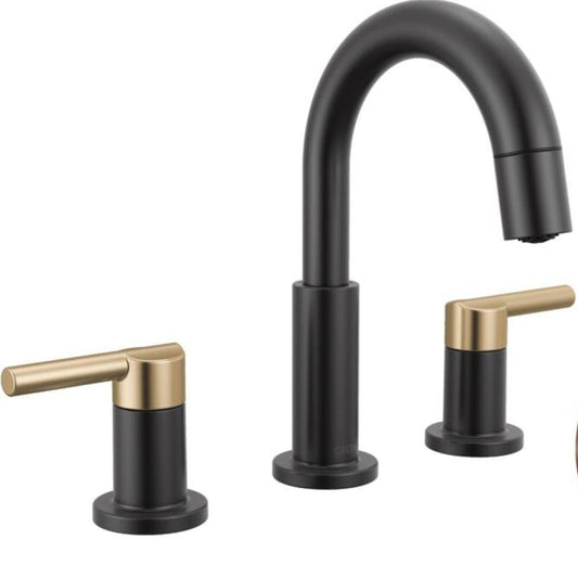 Delta Nicoli Matte Black/Brushed Gold Bathroom Faucet with Sprayer, 8 Inch
