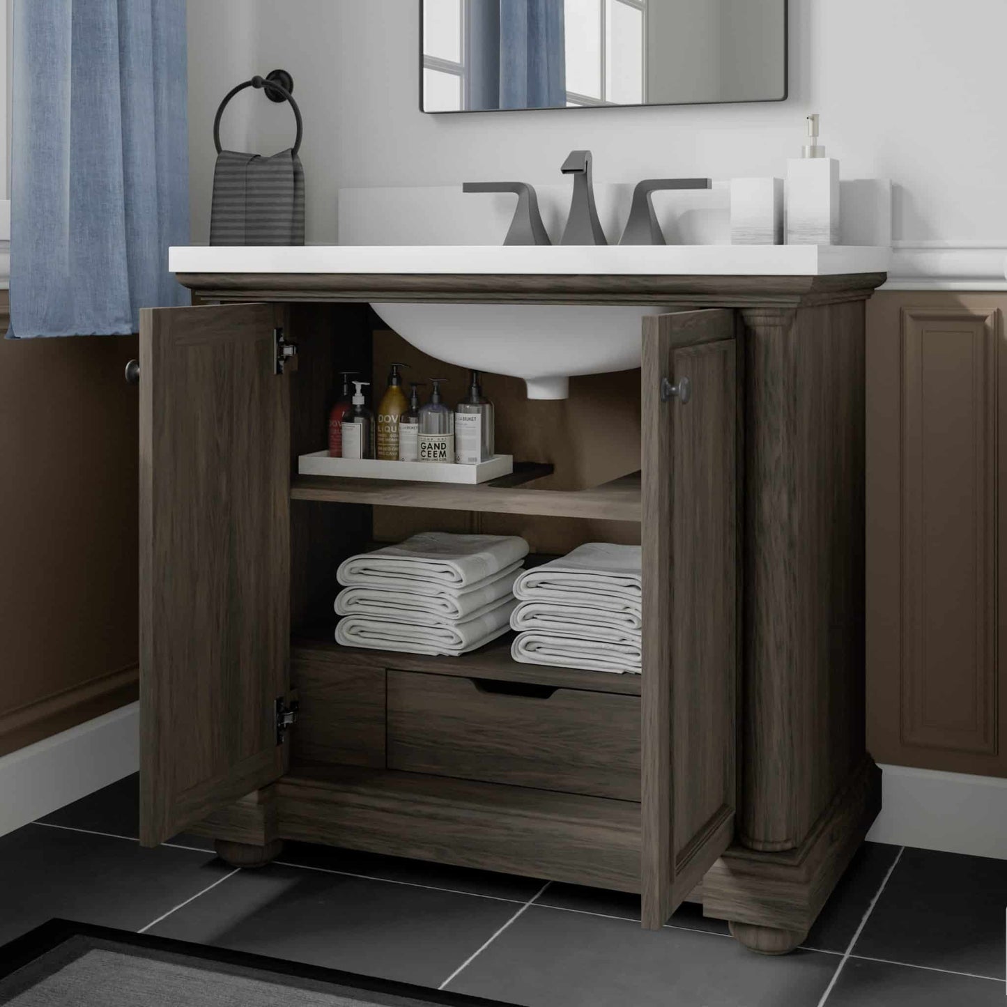 Bradford 36in Walnut Single Sink Bathroom Vanity