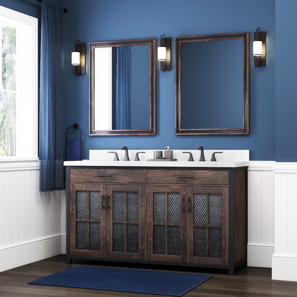 Drysdale 60in Antique Brown Dual Sink Bathroom Vanity