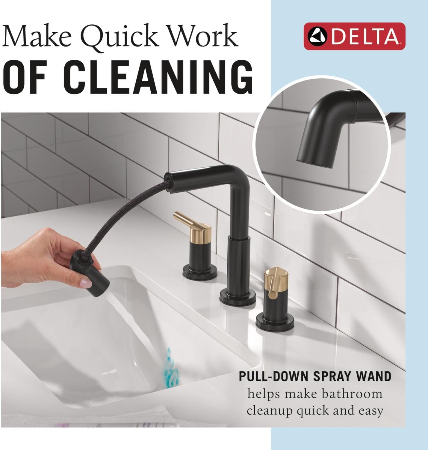 Delta Nicoli Matte Black/Brushed Gold Bathroom Faucet with Sprayer, 8 Inch