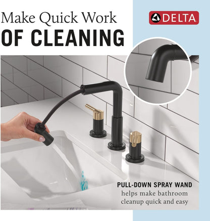 Delta Nicoli Matte Black/Brushed Gold Bathroom Faucet with Sprayer, 8 Inch