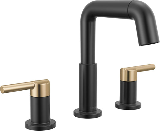 Delta Nicoli Matte Black/Brushed Gold Bathroom Faucet with Sprayer, 8 Inch
