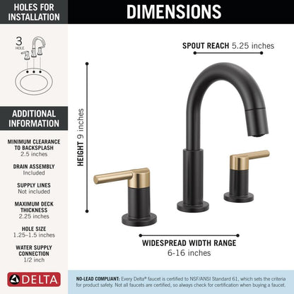 Delta Nicoli Matte Black/Brushed Gold Bathroom Faucet with Sprayer, 8 Inch