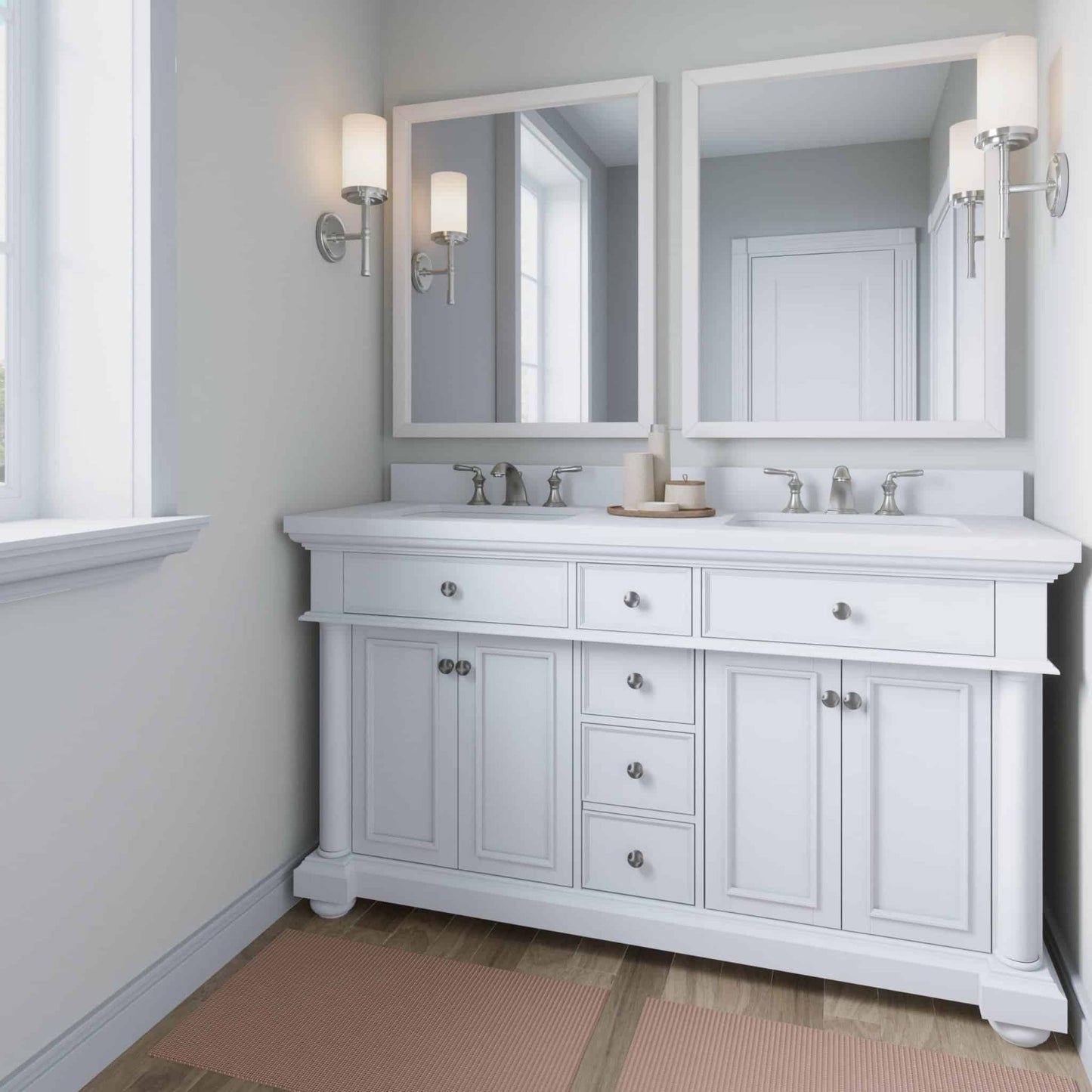 McGinnis 60in White Dual Sink Bathroom Vanity