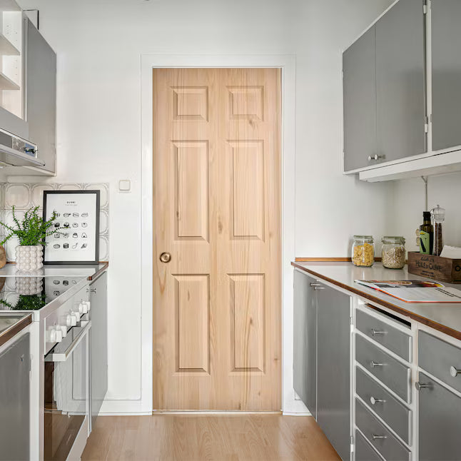30-in x 80-in 6-panel Solid core Unfinished Pine Wood Slab Door