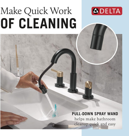 Delta Nicoli Matte Black/Brushed Gold Bathroom Faucet with Sprayer, 8 Inch