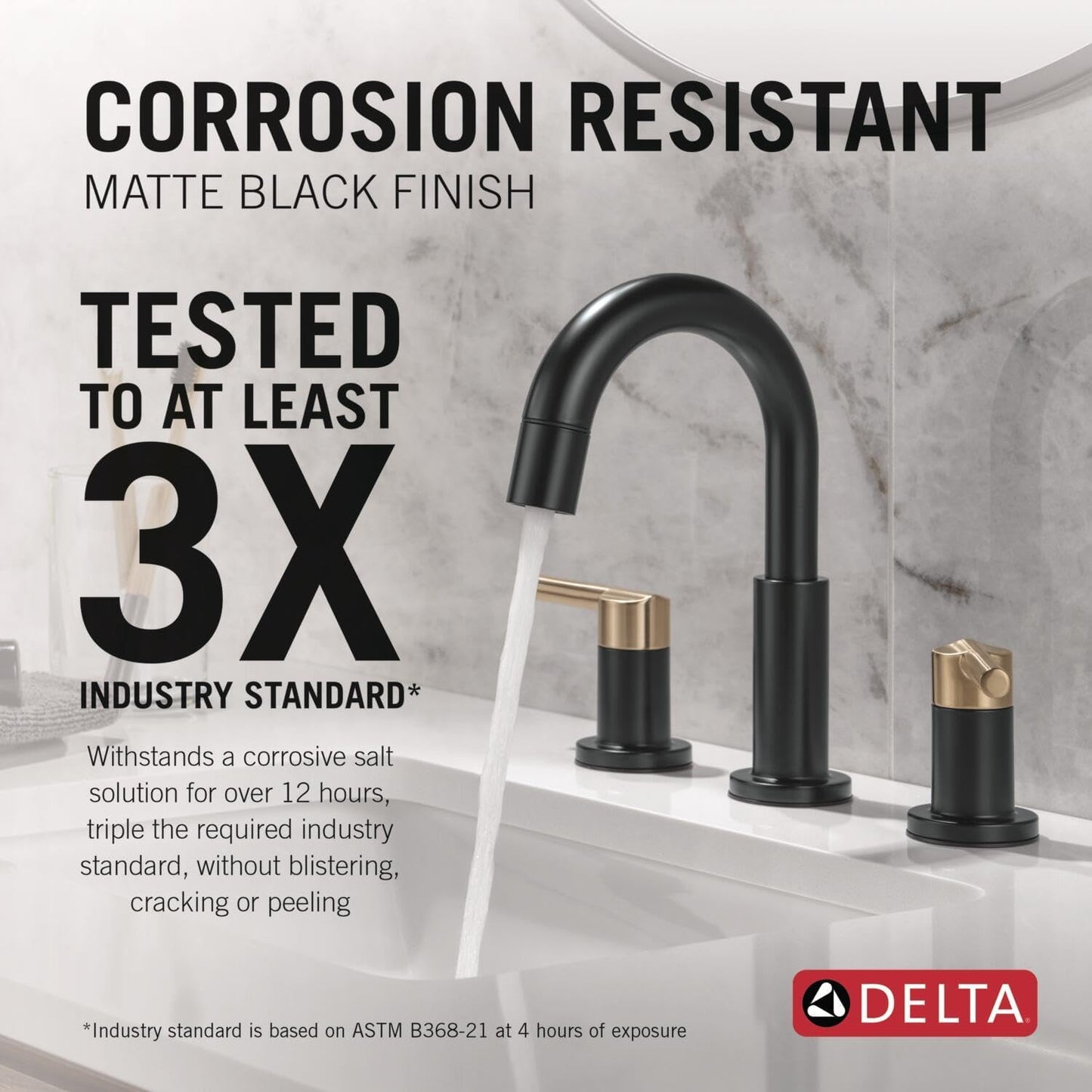 Delta Nicoli Matte Black/Brushed Gold Bathroom Faucet with Sprayer, 8 Inch