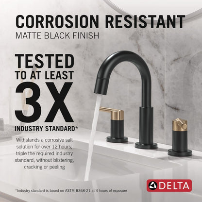Delta Nicoli Matte Black/Brushed Gold Bathroom Faucet with Sprayer, 8 Inch