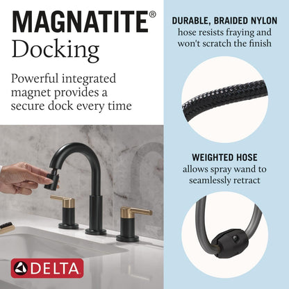 Delta Nicoli Matte Black/Brushed Gold Bathroom Faucet with Sprayer, 8 Inch