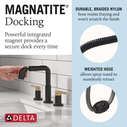 Delta Nicoli Matte Black/Brushed Gold Bathroom Faucet with Sprayer, 8 Inch