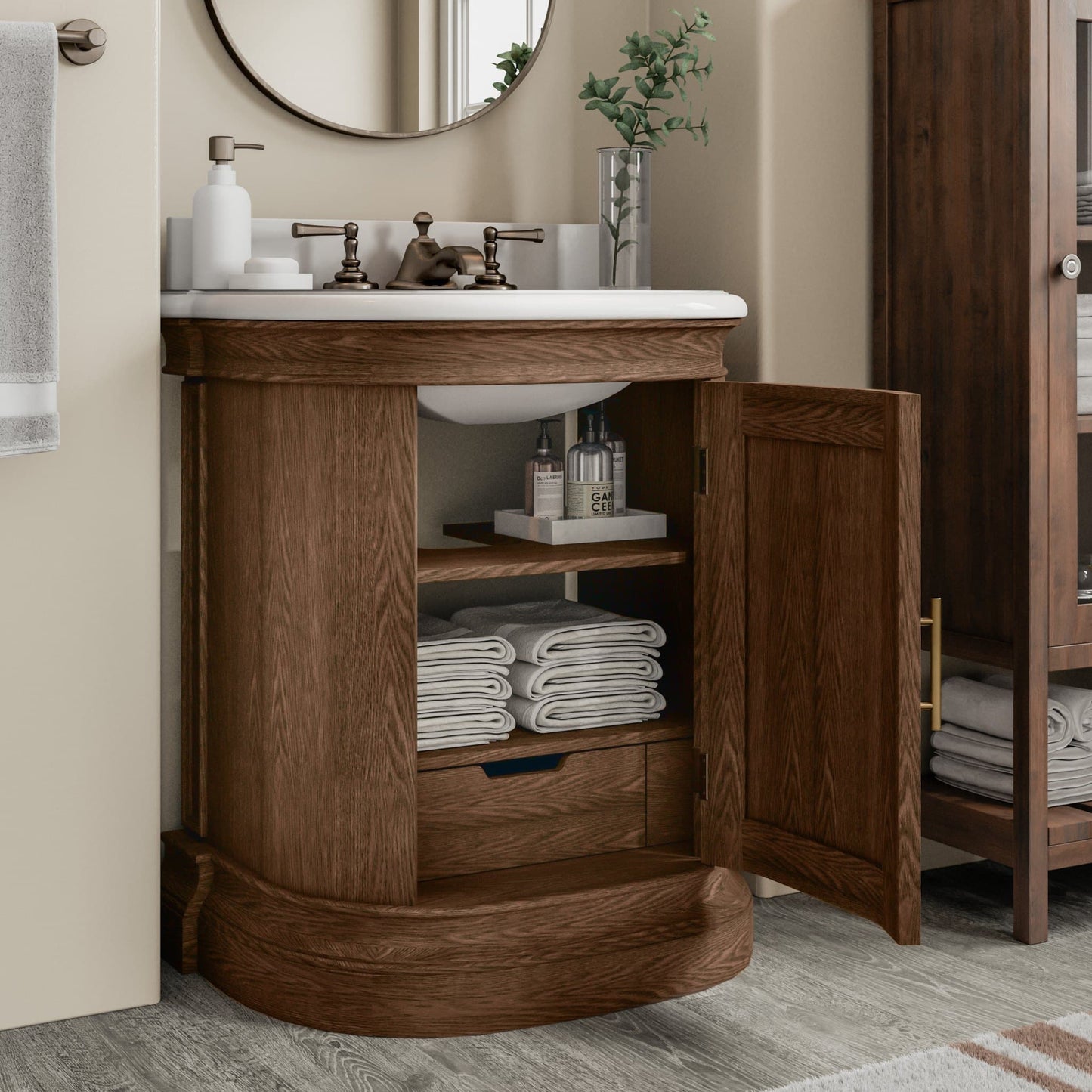 Lancaster 30in Oak Single Sink Bathroom Vanity