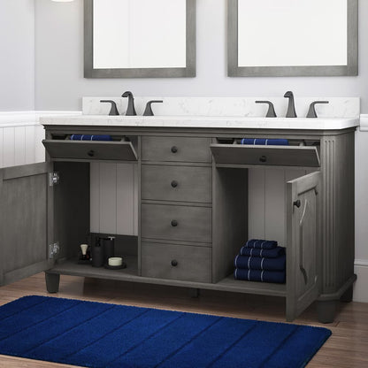 Whitney 60in Antique Gray Dual Sink Bathroom Vanity