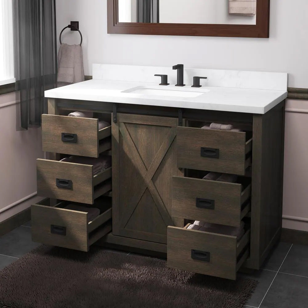 Hawkley 48in Java Single Sink Barn Door Bathroom Vanity