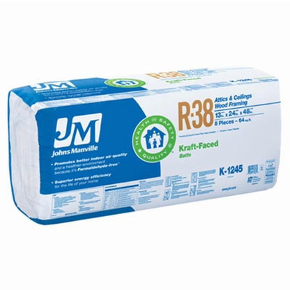 Johns Manville R- 38 Attic Kraft faced Fiberglass Batt Insulation 64-sq ft ( 24-in W x 48-in L)