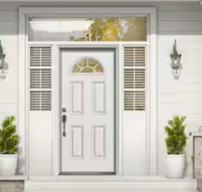 32 in. X 80 in. fan lite primed Right-Handed/inswing fiberglass prehung front door grid or no grid