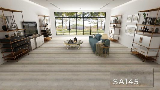 SA 145 SPC Vinyl Flooring with attached pad 100% water proof 28.84 SQ. FT Per box