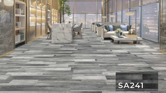 SA 241 SPC Vinyl Flooring with attached pad 100% water proof 28.84 SQ. FT Per box