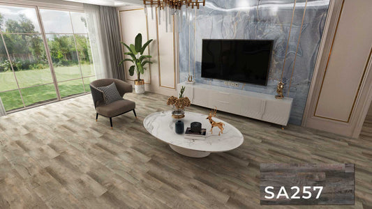 SA 257 SPC Vinyl Flooring with attached pad 100% water proof 28.84 SQ. FT Per box