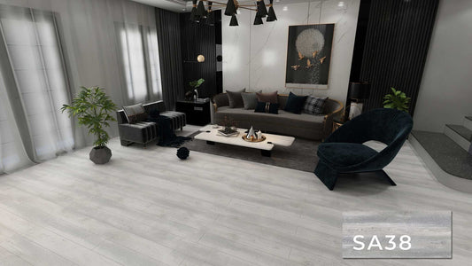 SA 38 SPC Vinyl Flooring with attached pad 100% water proof 28.84 SQ. FT Per box