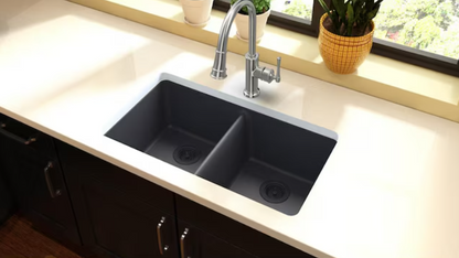 Franke Gravity Drop-In or Undermount 33-in x 22-in Graphite Granite Single Bowl 4-Hole Kitchen Sink