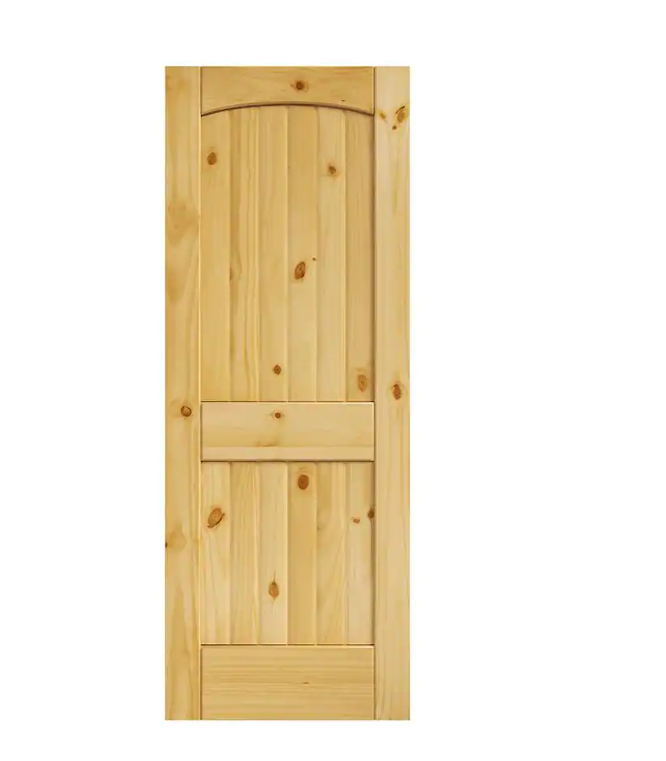 36 in. x 80 in. x 1-3/8 in. Left Hand / Right Hand 2-Panel Arch Top V-Groove Knotty Solid Core Unfinished Pine Wood Interior Door Slab