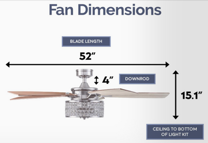 Prominence Home Lanissa 52" Crystal Glass Chandelier Ceiling Fan