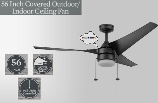 Better Homes & Gardens 56” Matte Black Indoor/Outdoor Ceiling Fan