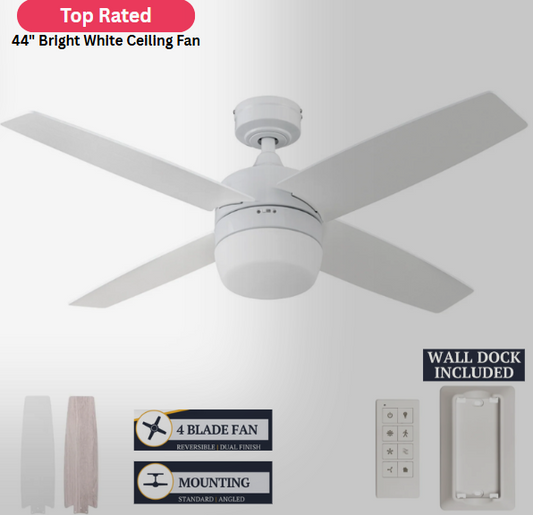 Prominence Home Atlas 44 Inch Bright White Modern Indoor LED Ceiling Fan