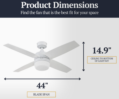 Prominence Home Atlas 44 Inch Bright White Modern Indoor LED Ceiling Fan