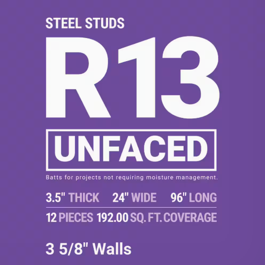 Owens Corning R-13 Unfaced Fiberglass Insulation Batt 192 Sq.ft (24 in. x 96 in.)