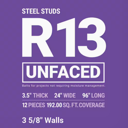 Owens Corning R-13 Unfaced Fiberglass Insulation Batt 192 Sq.ft (24 in. x 96 in.)