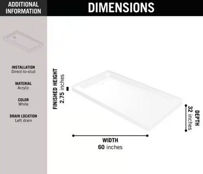 Delta 60 in. X 32 in. W Corner Shower Base with Left Drain in High Gloss White