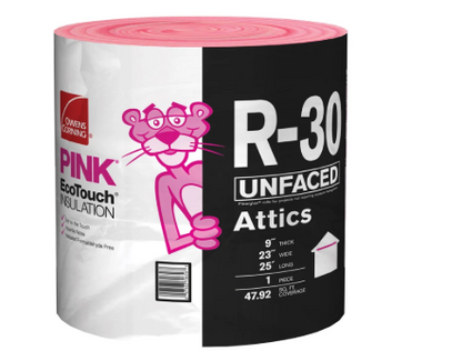 Owens Corning R- 30 Unfaced Fiberglass Insulation Roll 47.92 Sq.Ft 23" X 25'