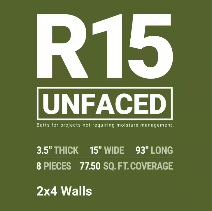 Owens Corning R-15 Unfaced Fiberglass Insulation Batt 15 in. x 93 in.