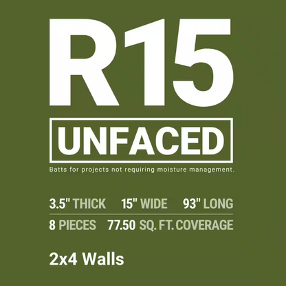 Owens Corning R-15 Unfaced Fiberglass Insulation Batt 15 in. x 93 in.