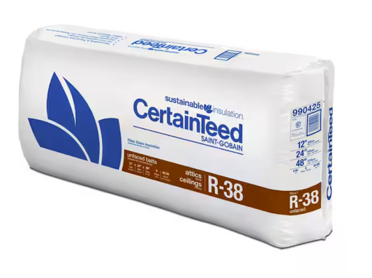 CertainTeed R-38 Unfaced Fiberglass Batt Insulation 64-sq ft (24-in x 48-in) Pack of 4