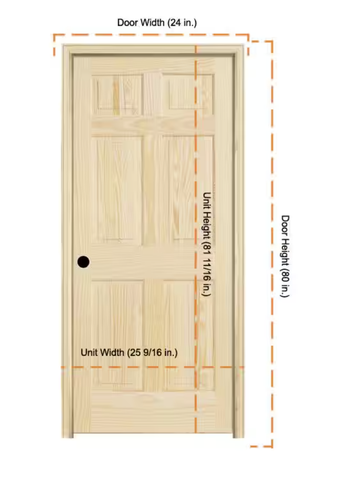 24inX80in. Right-Handed 6-Panel Solid Core Unfinished Clear Pine Single Prehung Interior Door