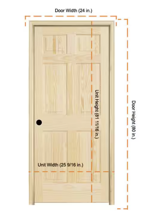24inX80in. Right-Handed 6-Panel Solid Core Unfinished Clear Pine Single Prehung Interior Door