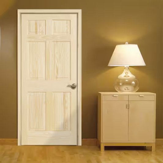 6-Panel Solid Core Unfinished Clear Pine Single Prehung Interior Door