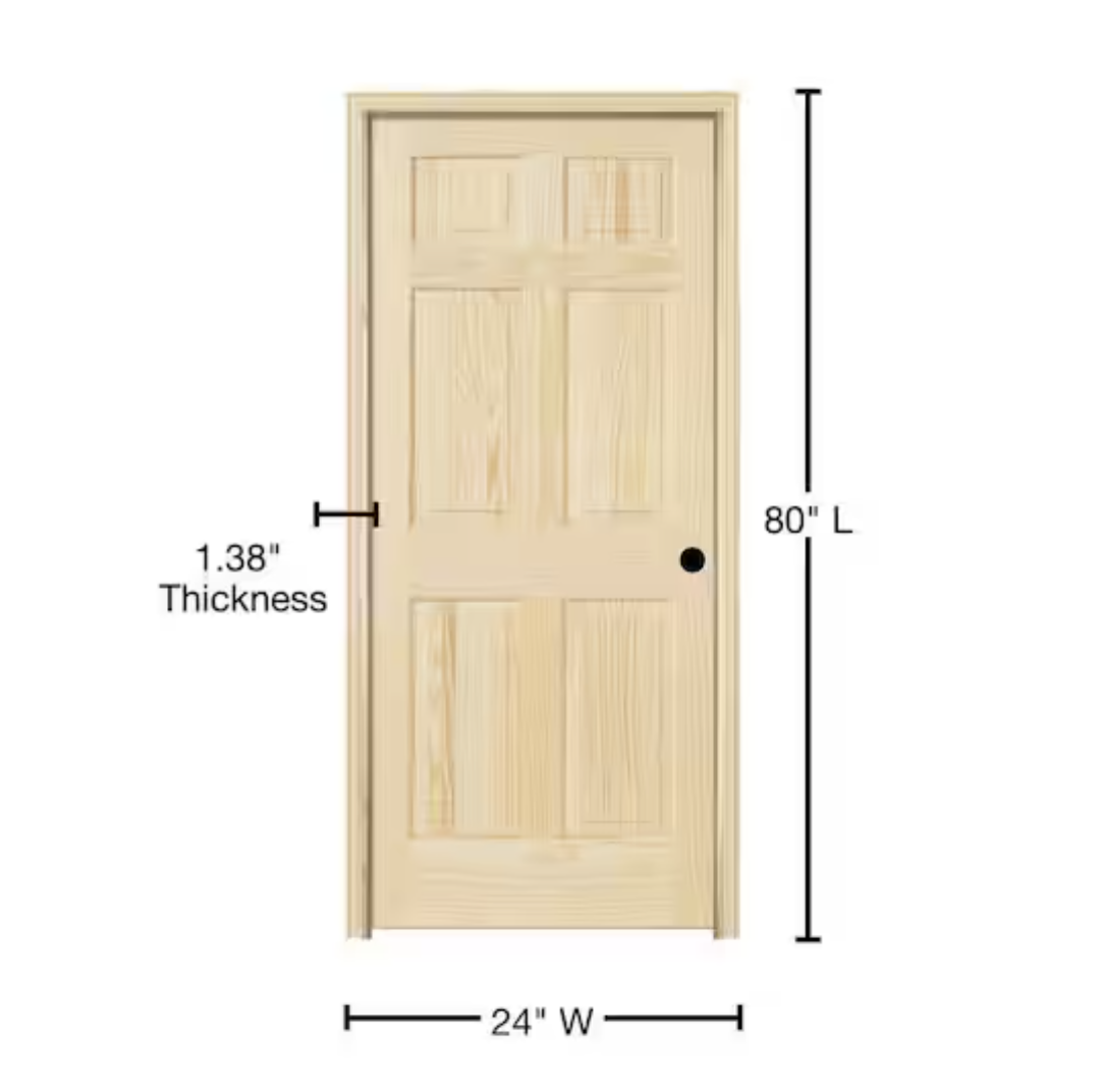 6-Panel Solid Core Unfinished Clear Pine Single Prehung Interior Door