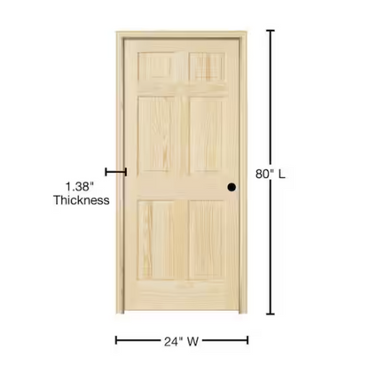 6-Panel Solid Core Unfinished Clear Pine Single Prehung Interior Door