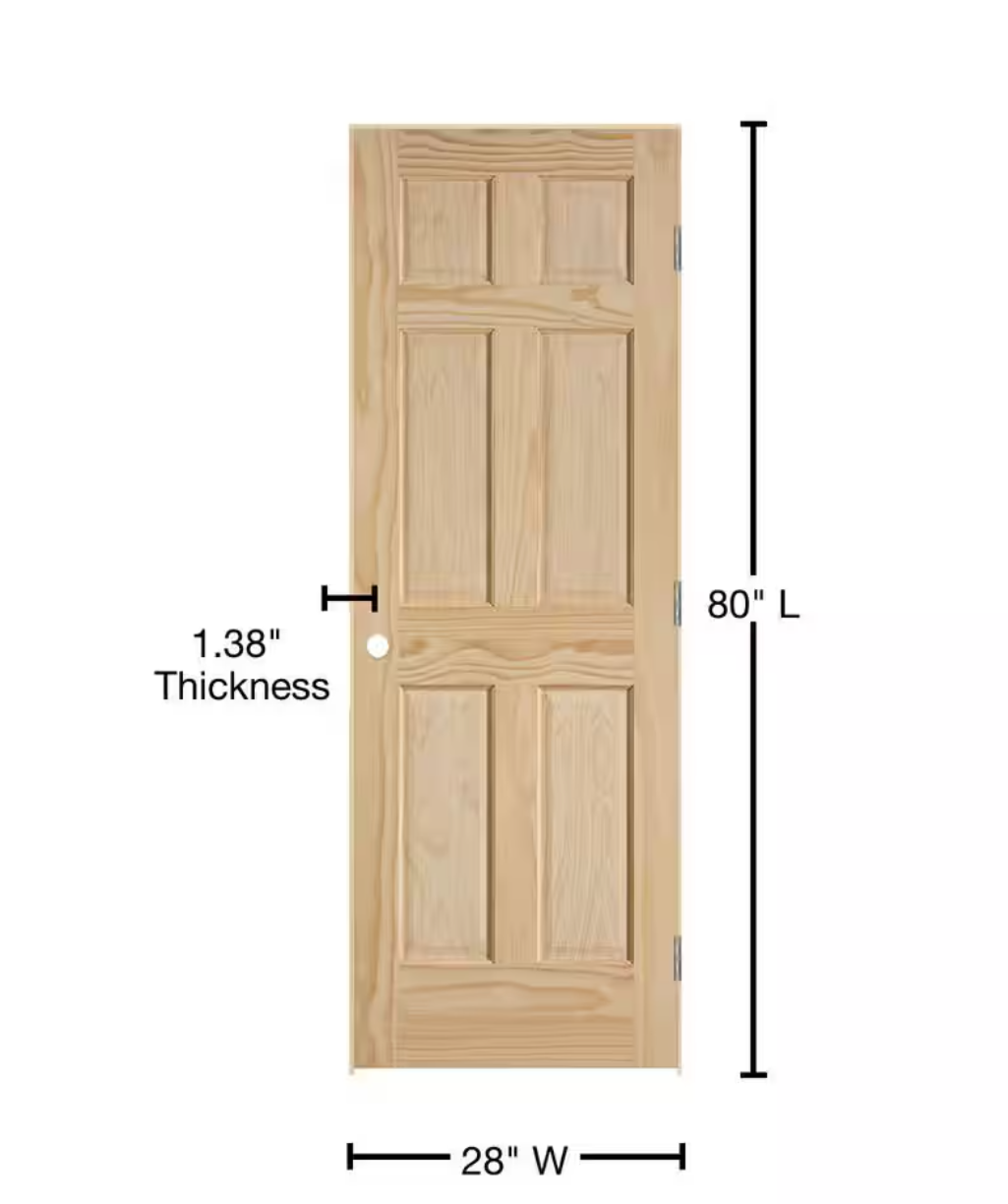 28inX80in. Right-Handed 6-Panel Solid Core Unfinished Clear Pine Single Prehung Interior Door