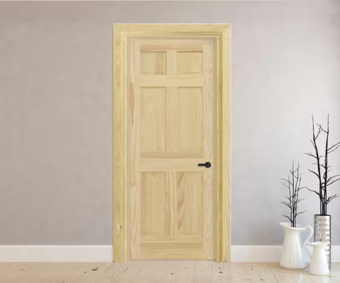 30inX80in. Left-Handed 6-Panel Solid Core Unfinished Clear Pine Single Prehung Interior Door