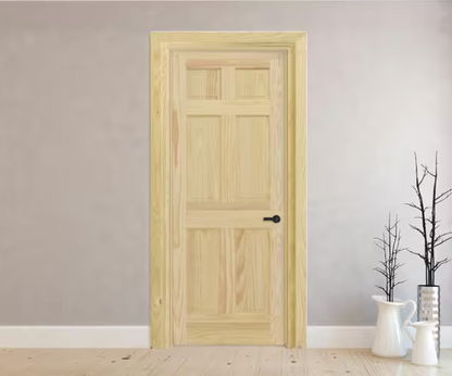 30inX80in. Left-Handed 6-Panel Solid Core Unfinished Clear Pine Single Prehung Interior Door