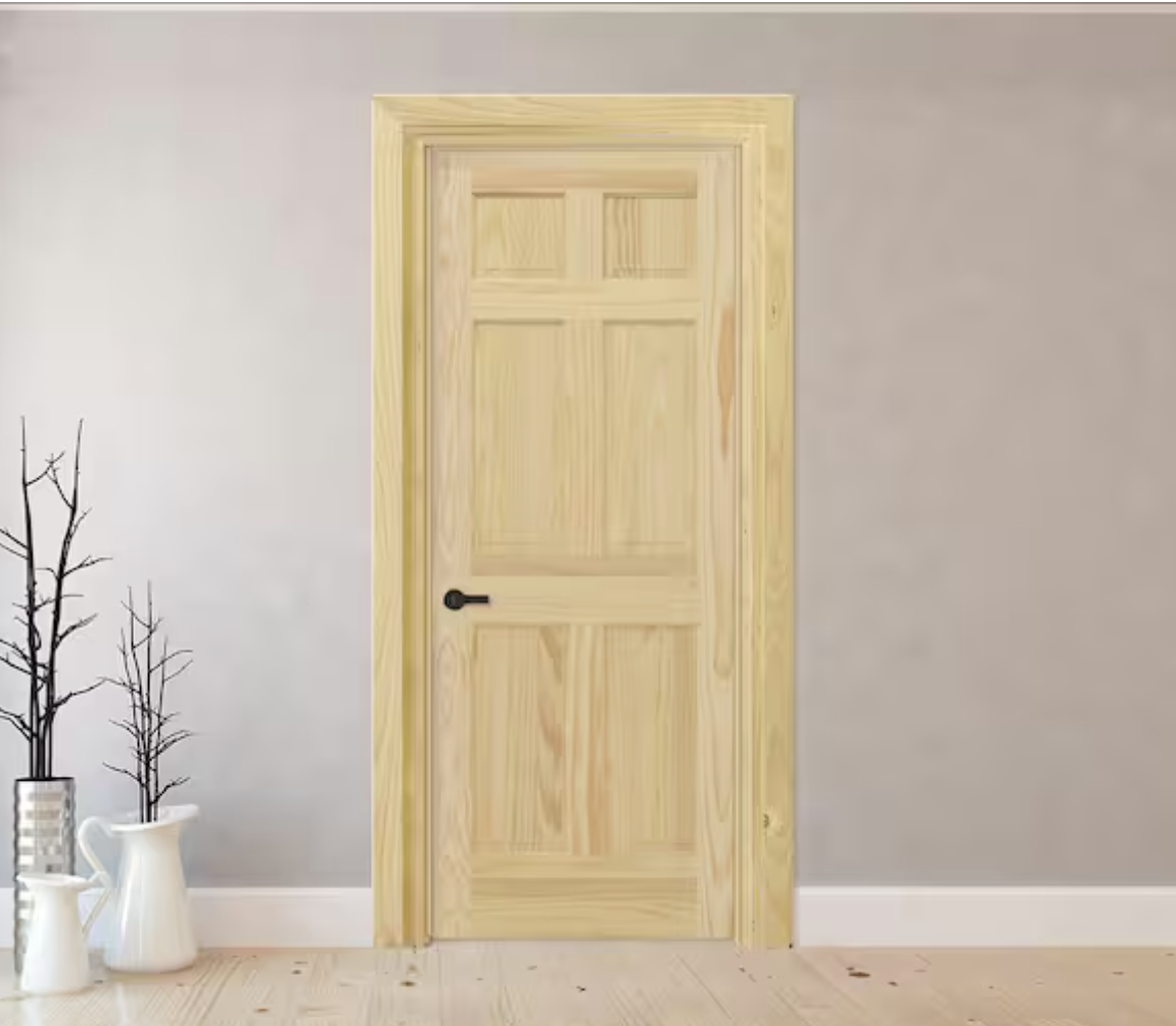 32inX80in. Right-Handed 6-Panel Solid Core Unfinished Clear Pine Single Prehung Interior Door