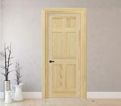 36inX80in. Right-Handed 6-Panel Solid Core Unfinished Clear Pine Single Prehung Interior Door