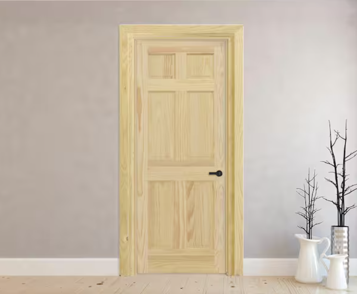 36inX80in. Left-Handed 6-Panel Solid Core Unfinished Clear Pine Single Prehung Interior Door