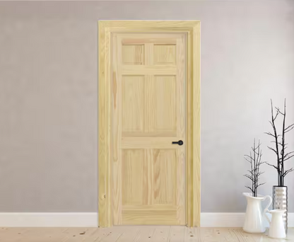 36inX80in. Left-Handed 6-Panel Solid Core Unfinished Clear Pine Single Prehung Interior Door